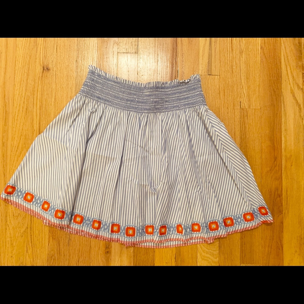 Tory Burch Blue Stripe Embroidered Grace Skirt